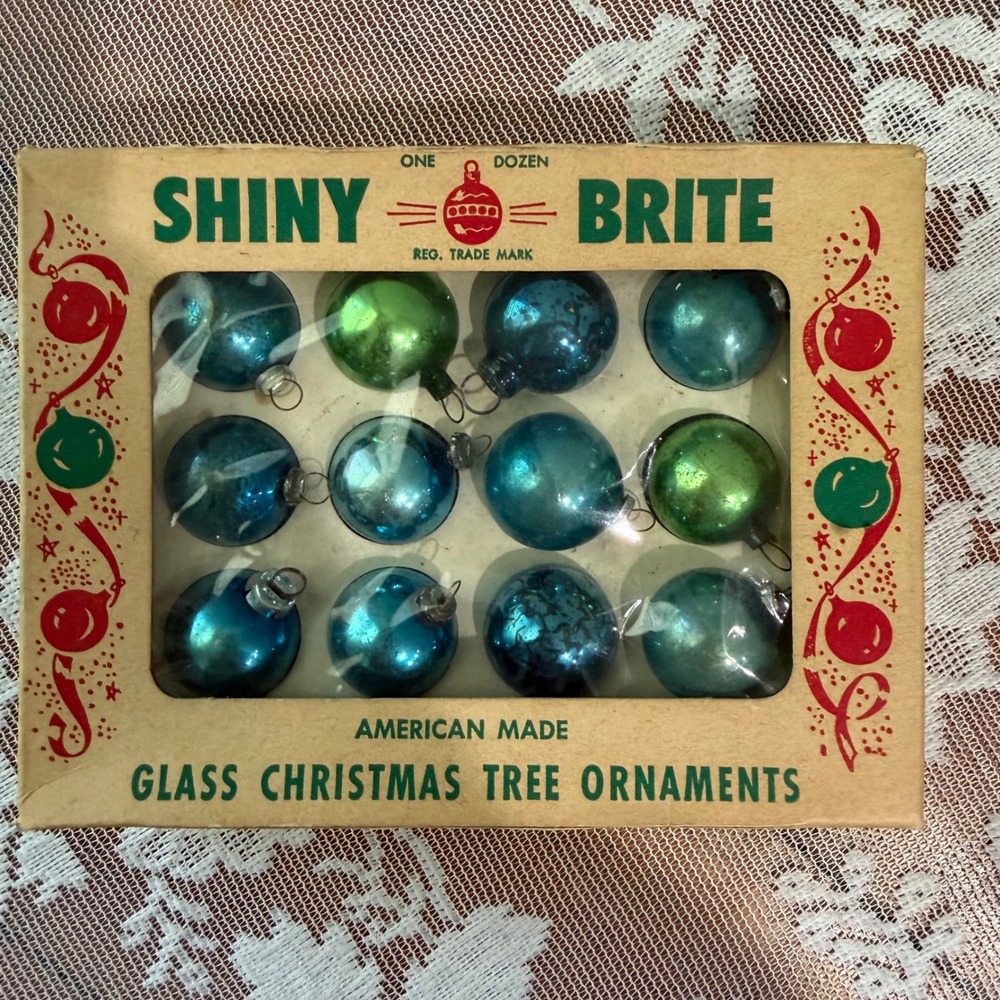 Shiny Brite Glass Ornaments OS Blue Good Vintage‎ Mid-Century 12pc Set Miniature